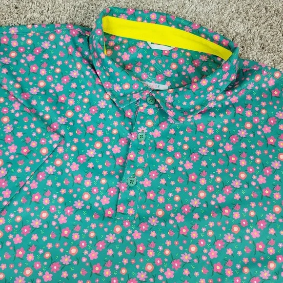Swannies Golf Mens XL Green AOP Floral Performance Stretch Polo Short Sleeve - Picture 1 of 6
